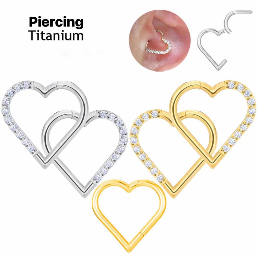 Piercing Coração Titânio para Daith Hélix Cartilagem 8-10mm Grau de Implante Hipoalergênico
