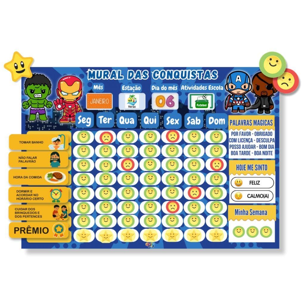 Quadro De Tarefas E Incentivo Infantil + Calendário Heróis
