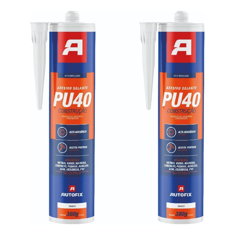 Kit 2 Silicones Selante Cola Pu 40 Flex Branco 380g Autofix