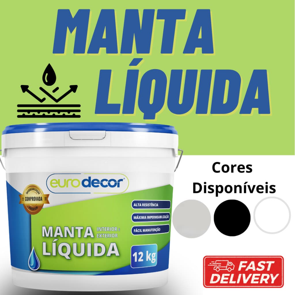 Manta Líquida 3,6kg Emborrachada Impermeabilizante Eurodecor 1Kg e 3,6kg