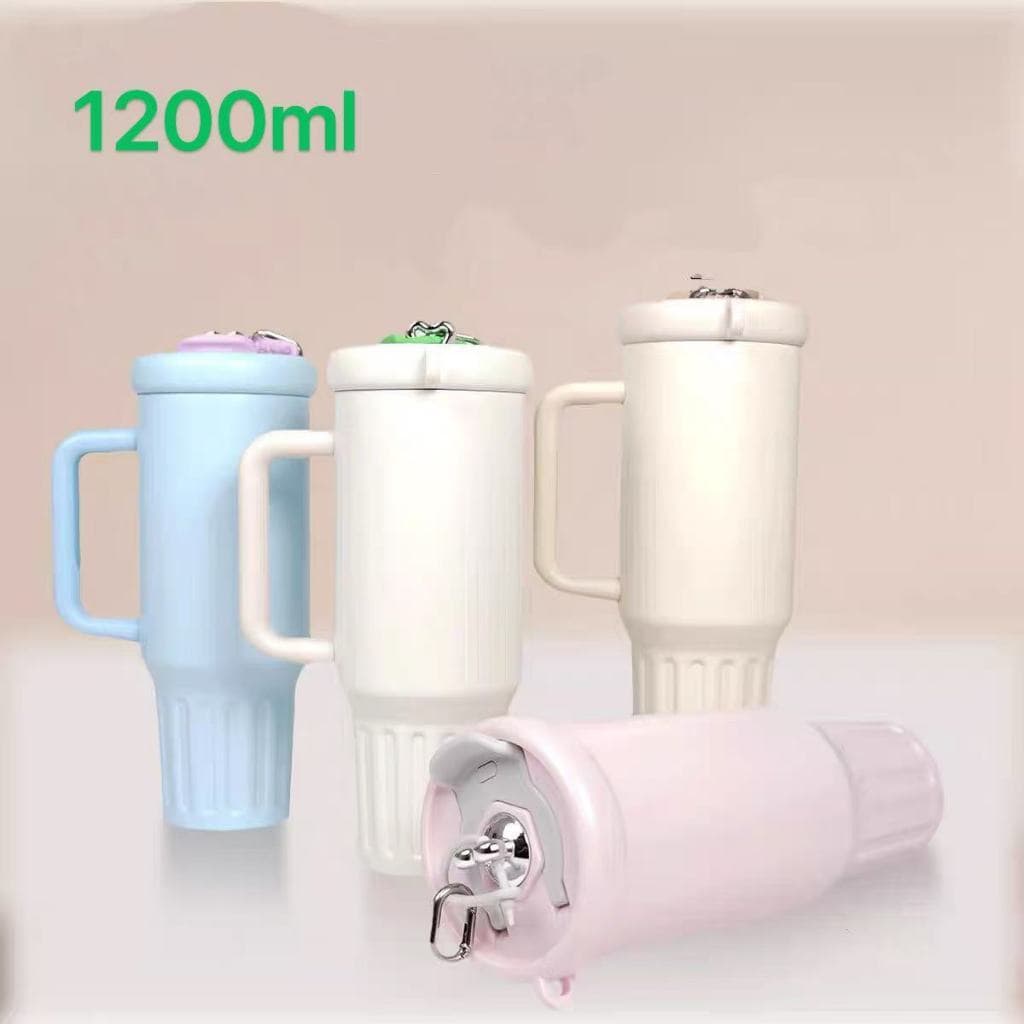 Copo Térmico 1200 ml Com Canudo Material Inoxidável Tampa 2 Funções Alça Aberto ou Fechado 23/35