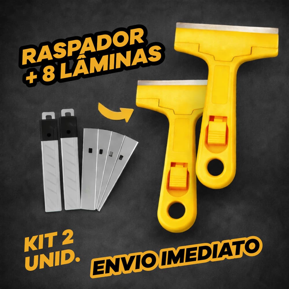 2 Estilete Raspador Profissional 8 Lâminas Tira Adesivo Cola Vidro Piso Fogao Parede 1 Unidade + 4 Lâminas