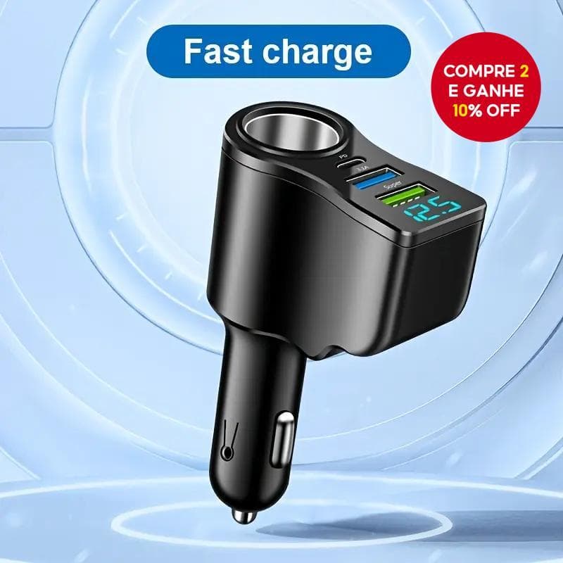  Adaptador de carregador de carro USB 3 portas com carregamento rápido PD QC3.0 para iPhone e Samsung