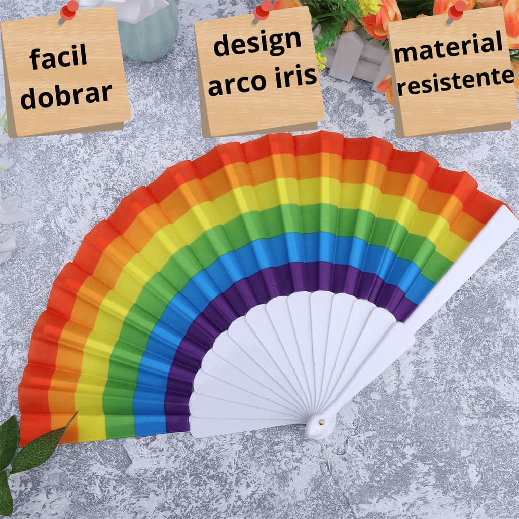 Leque de Mão Arco-Íris LGBTQIA+ Carnaval Festa Enventos Comemoraçoes