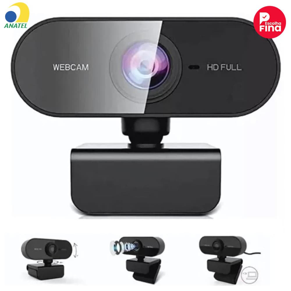 Câmera Webcam Full HD 1080p Microfone Integrado Giratório 360° Regulagem Livre Ideal para PC Notebook e Home Office