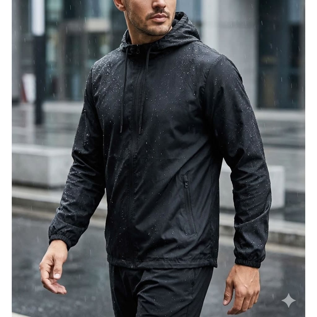 Jaqueta corta vento masculina tecido sintético capuz zíper Frio e Atividades ao Ar Livre