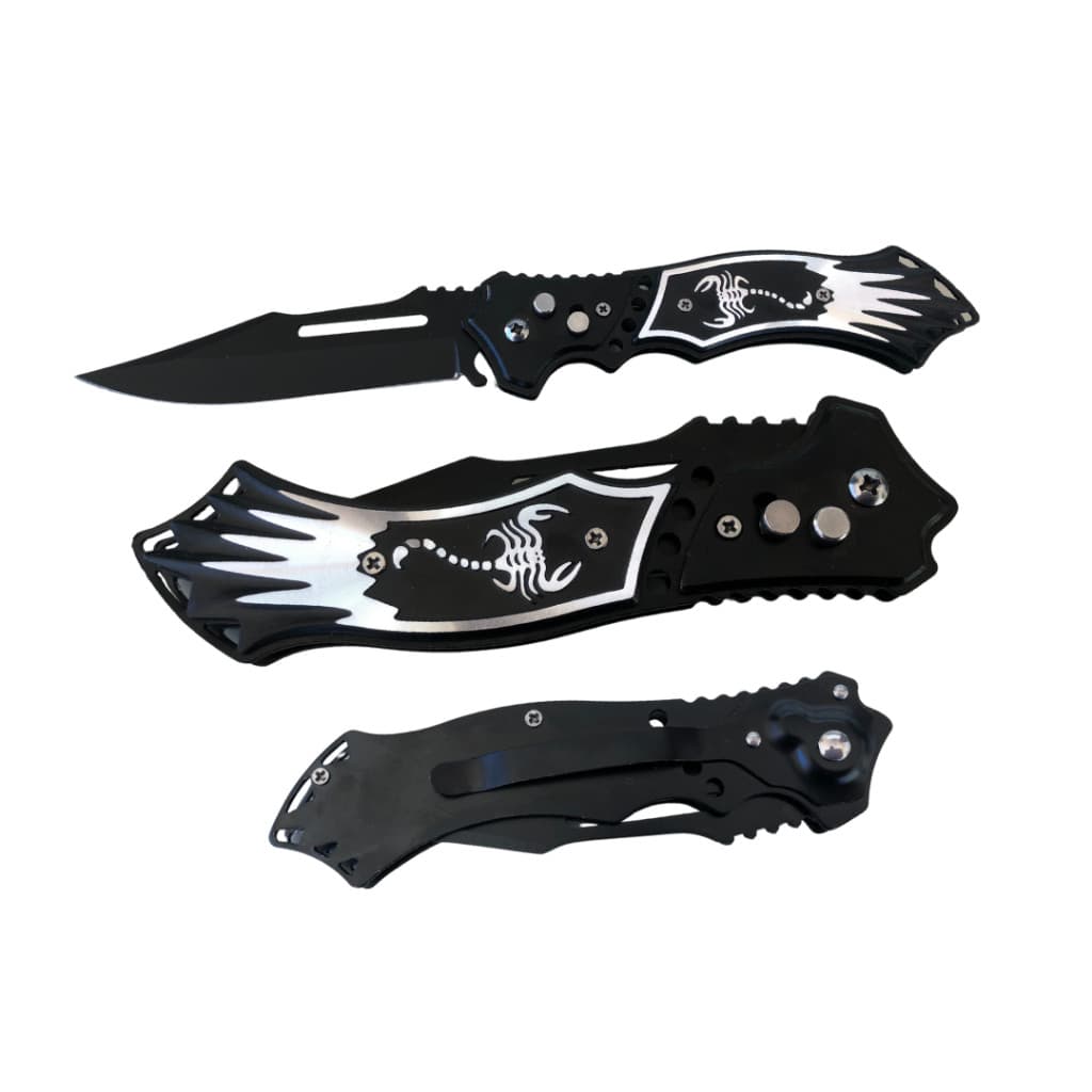 Canivete Dobrável Preto Aço 440 com Trava de Segurança e Clipe de Bolso Multiuso