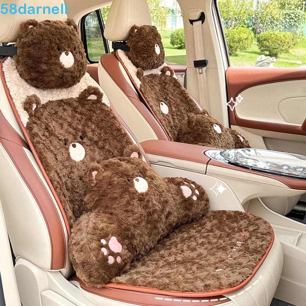 Almofada De Carro DARNELL Bear , Assento Antiderrapante Quente , Travesseiro Universal De Pelúcia Peluda Macia Para Auto