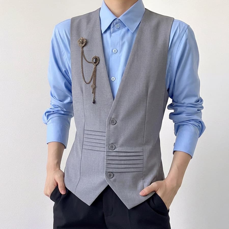 Colete Plissado Assimétrico Curto Cinza Unissex