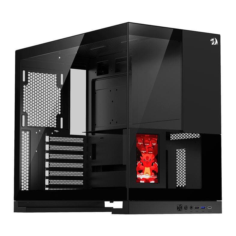Gabinete Gamer Aquário Redragon Eternal Pro Mid Tower Lateral/Vidro Display 4.3'' 30Hz Preto CA-613B