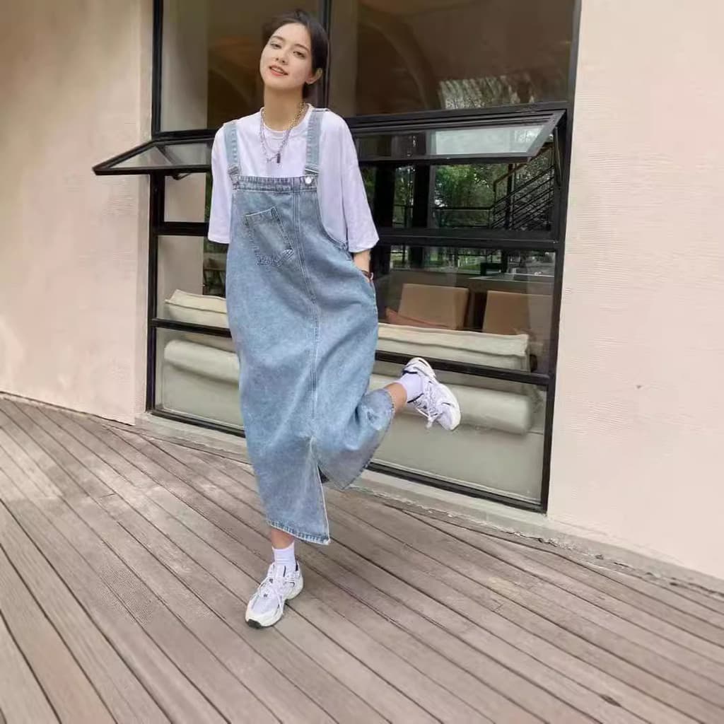 Denim cinta saia Design feminino nicho temperamento Suspender saia 2026 primavera outono solto mais magro olhar vestido 