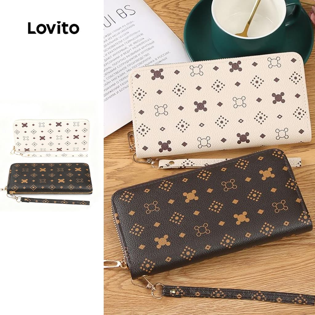 Lovito Carteira Casual geométrica para presbiopia com zíper compacto para mulheres  LFA65063