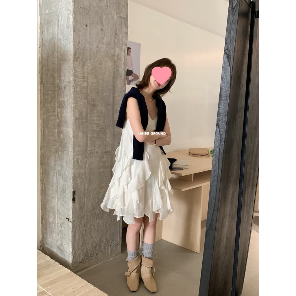 Cross-Border eu MISS francês babados Suspender saia feminina 2025 primavera novo estilo pequena saia sem mangas boneca R