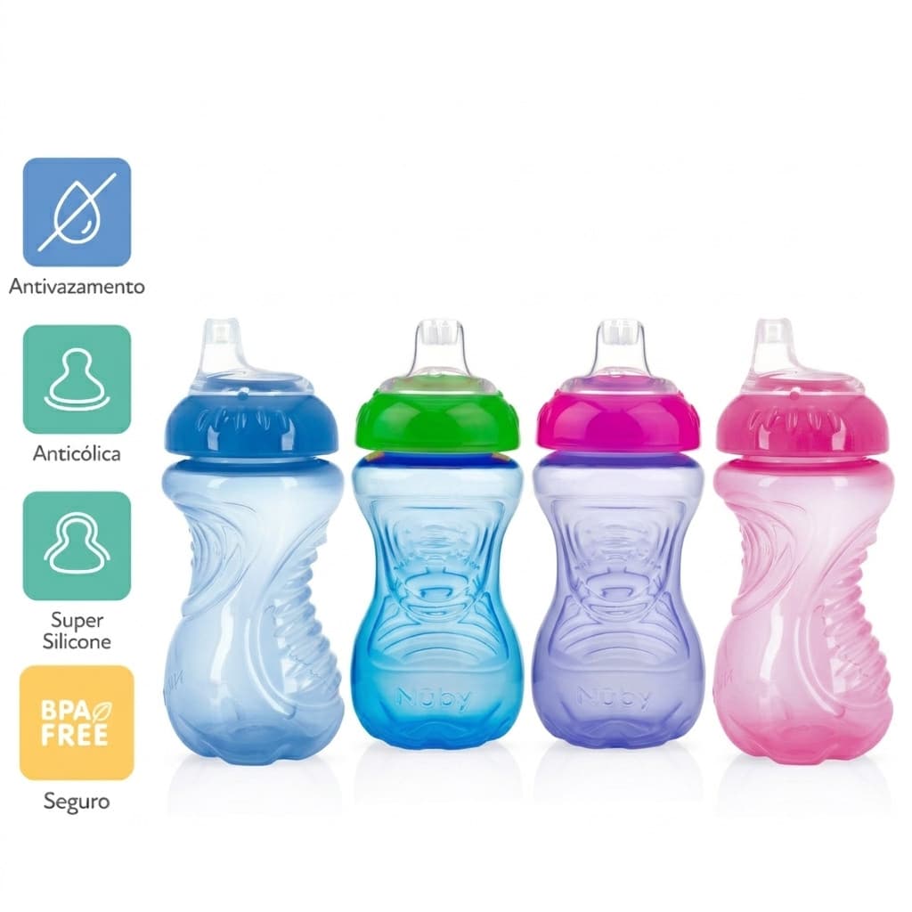 Garrafinha Copo Transição Nuby Antivazamento Bico Silicone 300ml 6m+