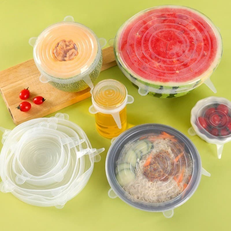 Conjunto de 6 peças Universal reutilizável tampa de pote de silicone cozinha geladeira tampa de vedação de silicone