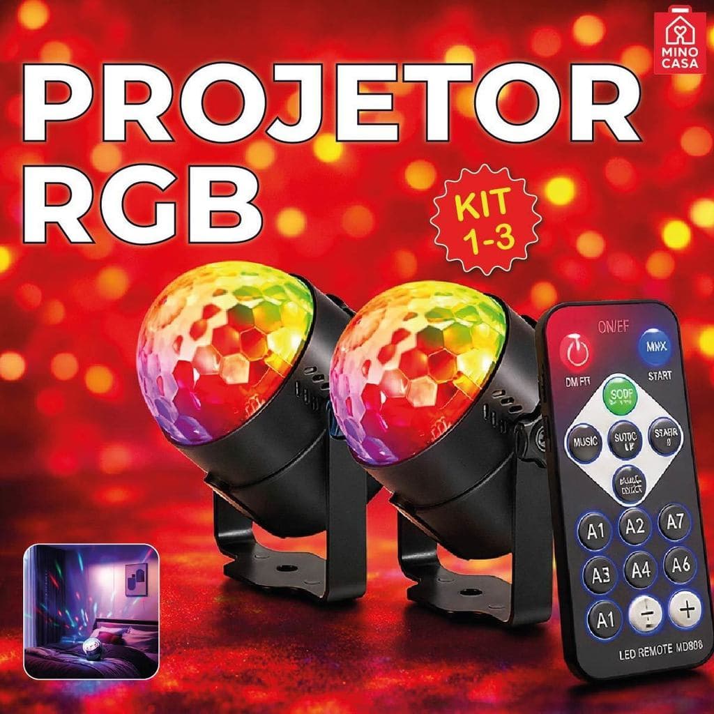 Globo de Luz Led RGB Com Efeito com Controle Remoto e Modos de Luzes Projetor de Luz