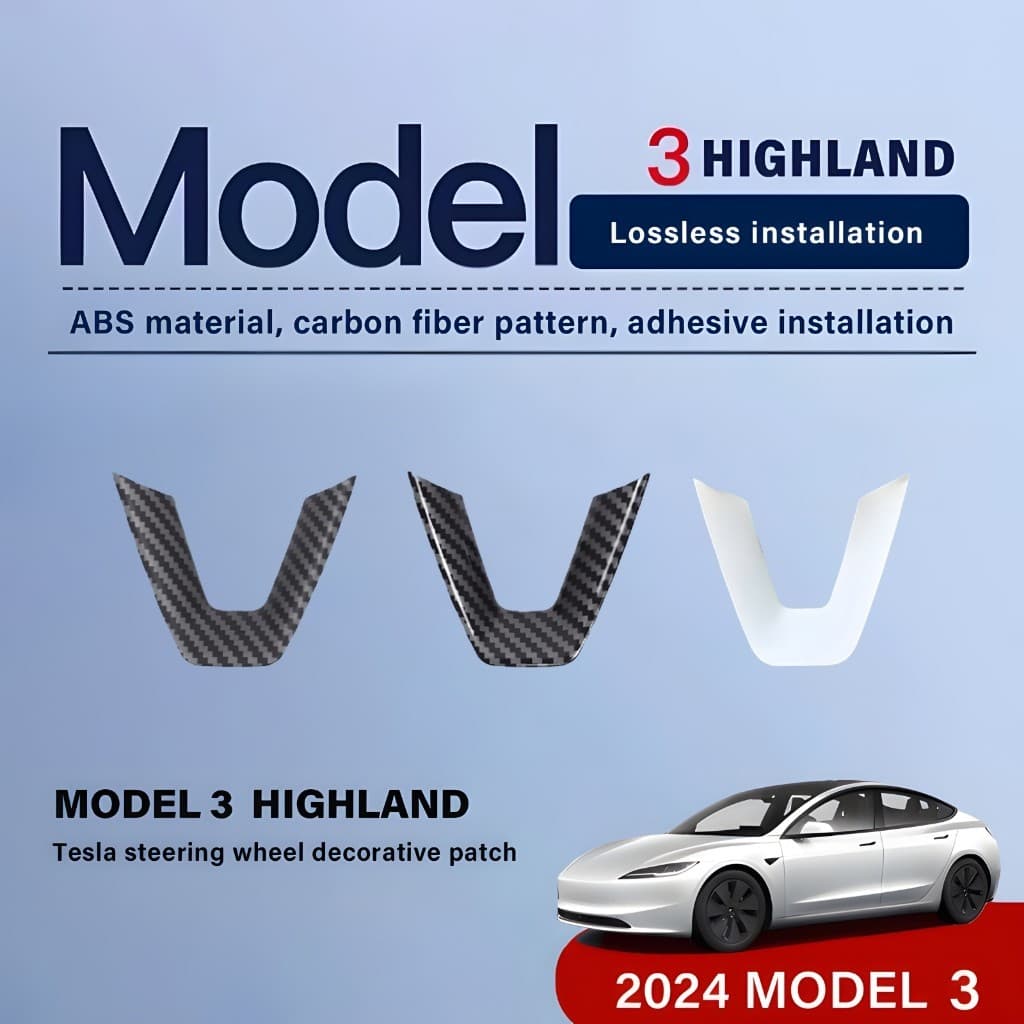 Remendo Do Volante Para 2024 Tesla Modelo 3 Highland ABS Padrão De Fibra De Carbono Em Forma De U Capa Protetora Decorat