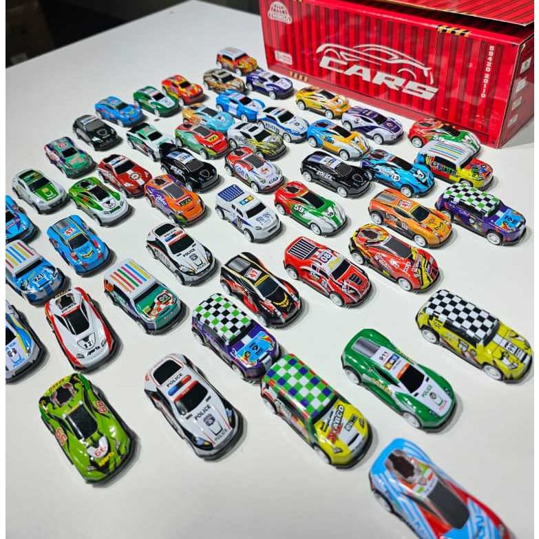 Carrinhos kit48  com Fricção de Lata Metálica Coloridos - Caixa Container que Vira Pista