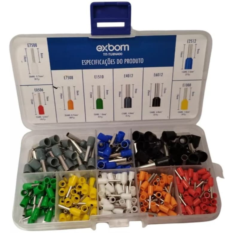 Terminal Ilhós tubular dE fio eletrico 400 unidades c/ 08 modelos de conector