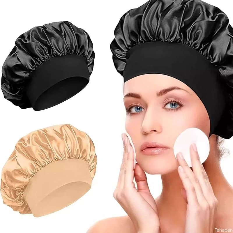 Kit 2 Touca de Cetim Anti Frizz Com Faixa Larga Ajustável – Gorro de Dormir Para Cabelo/ Ideal Para Sono/Banho e Cozinha