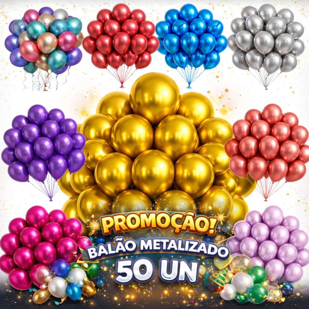 50 Balão Metalizada Bexiga Nº 10 Decoração Festa Aniversário Casamento Evento Painel