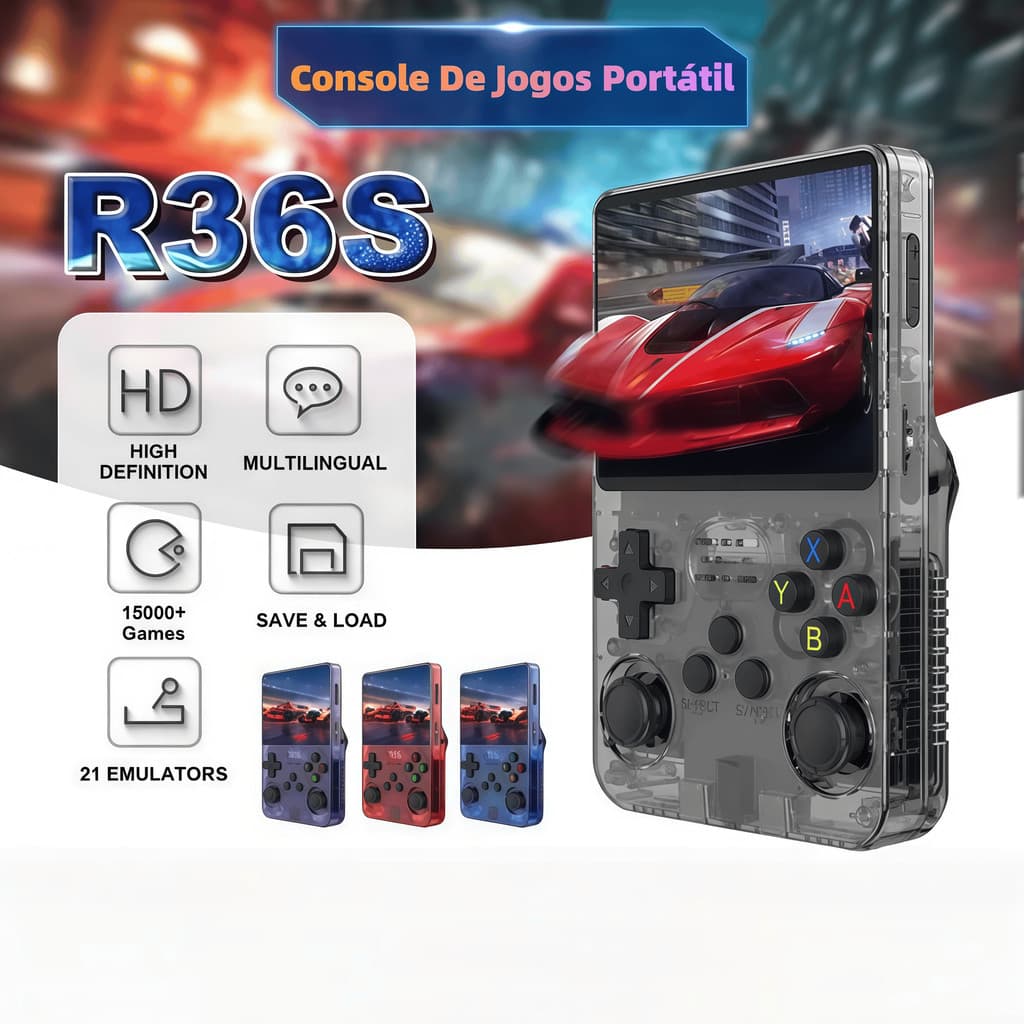 Console Portátil R36S + de 15.000 Jogos Vídeo Game 64g Linux Tela IPS 3.5 Polegadas a Pronta Entrega