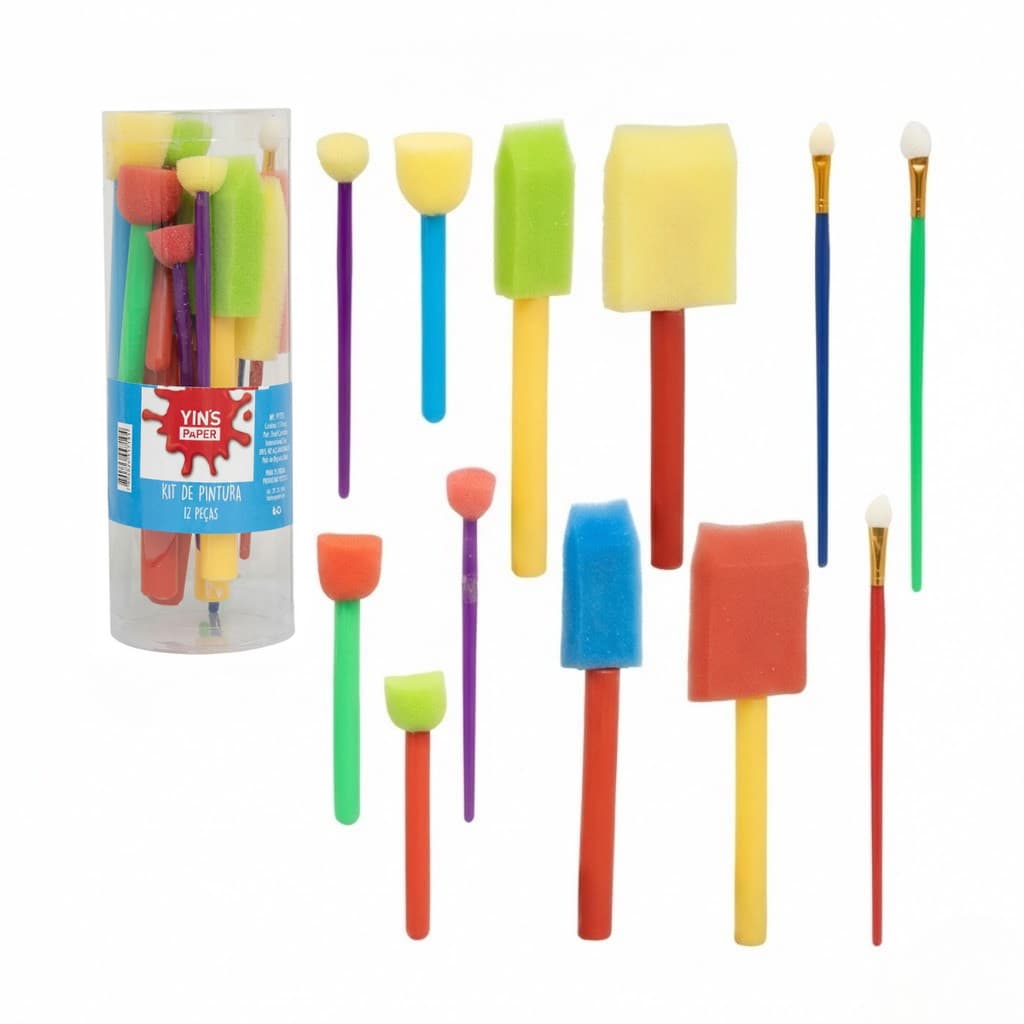 Kit Pinceis Esponja Para Pintura Customizacao Roupas Tecidos Artesanato DIY Criativo 12 Pecas