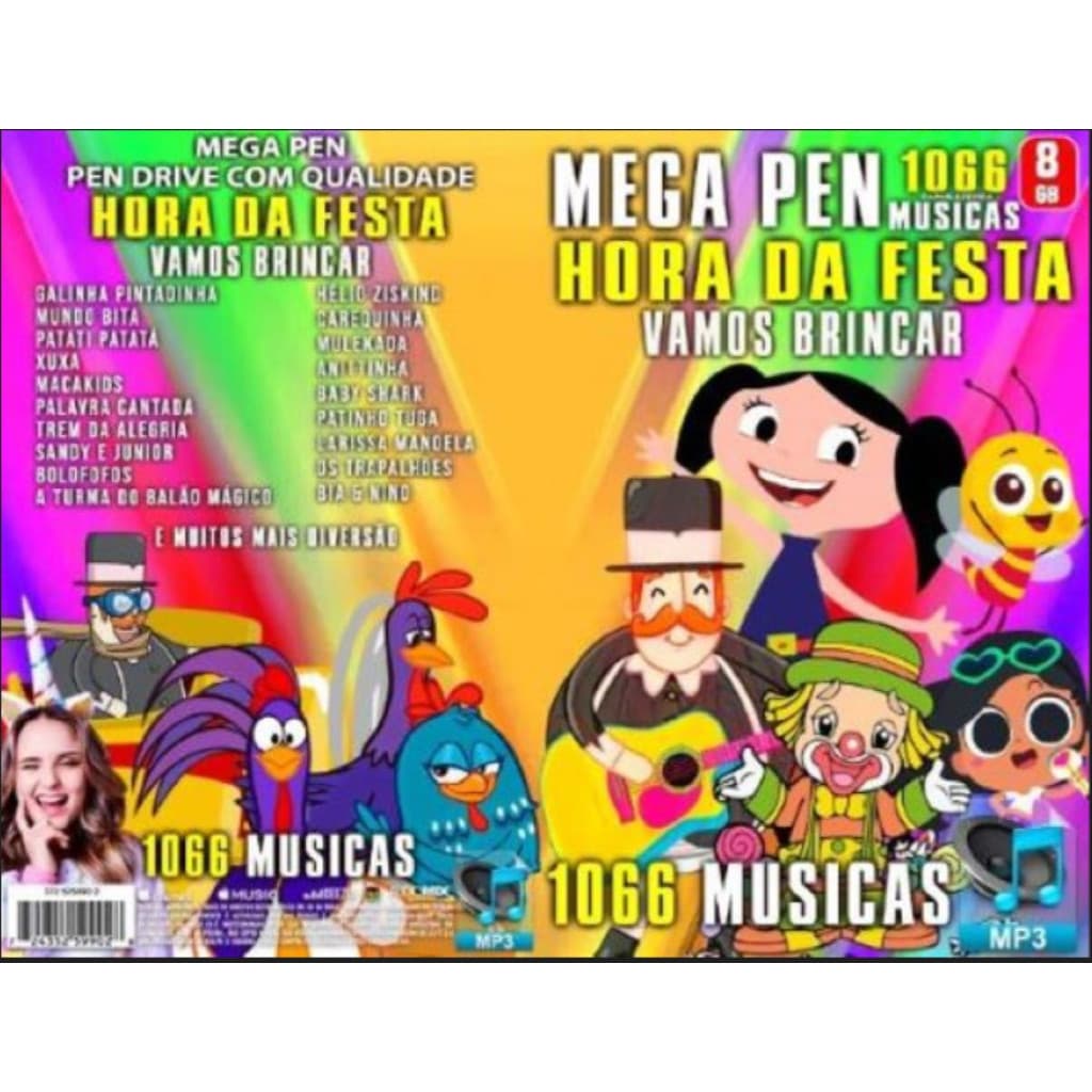 Pen Drive 8  Giga  1066 Hora Da Festa Vamos Brincar + brinde