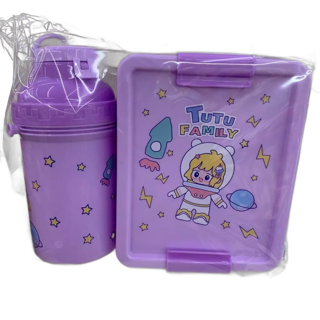 Kit Lancheira Marmita Infantil Com Garfo E Colher + Garrafinha 500ML Com Canudo De Silicone