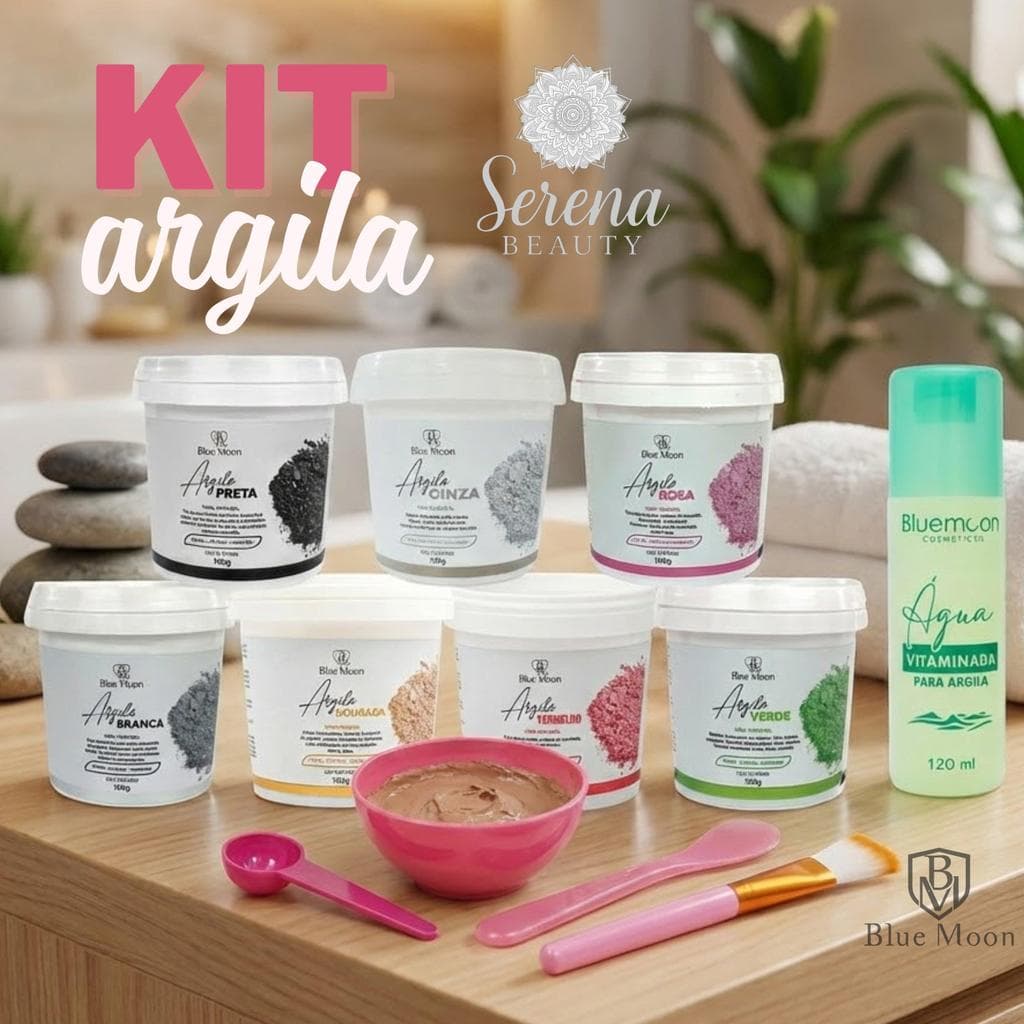 Argila Blue Moon 100g Máscara Facial com Acessórios e Água Vitaminada Skin Care Rosto Corpo e Cabelo