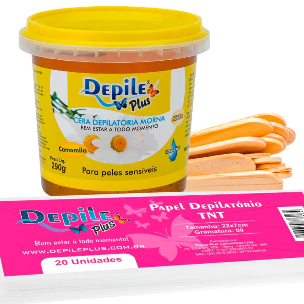 Kit Cera Camomila Hidrossolúvel + Espátula 15 un + TNT 20 un