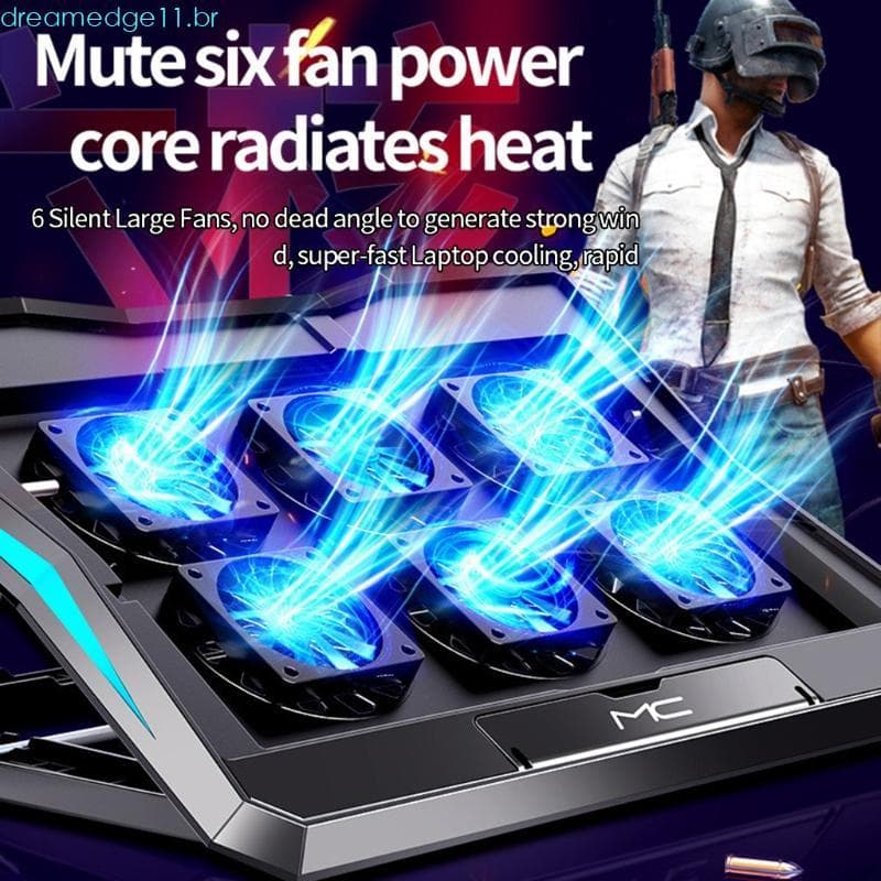 dreamedge11 Base Dobrável Para Laptop, Almofada Térmica Riser 6 Ventiladores, Suporte 2USB, Dissipação Calor