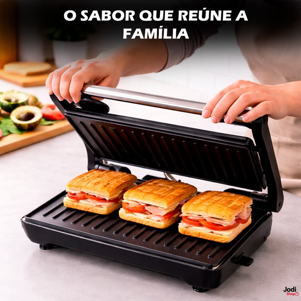 Mini Grill Grelha Sanduicheira Inox 750w Antiderrapante Alça Led Indicador