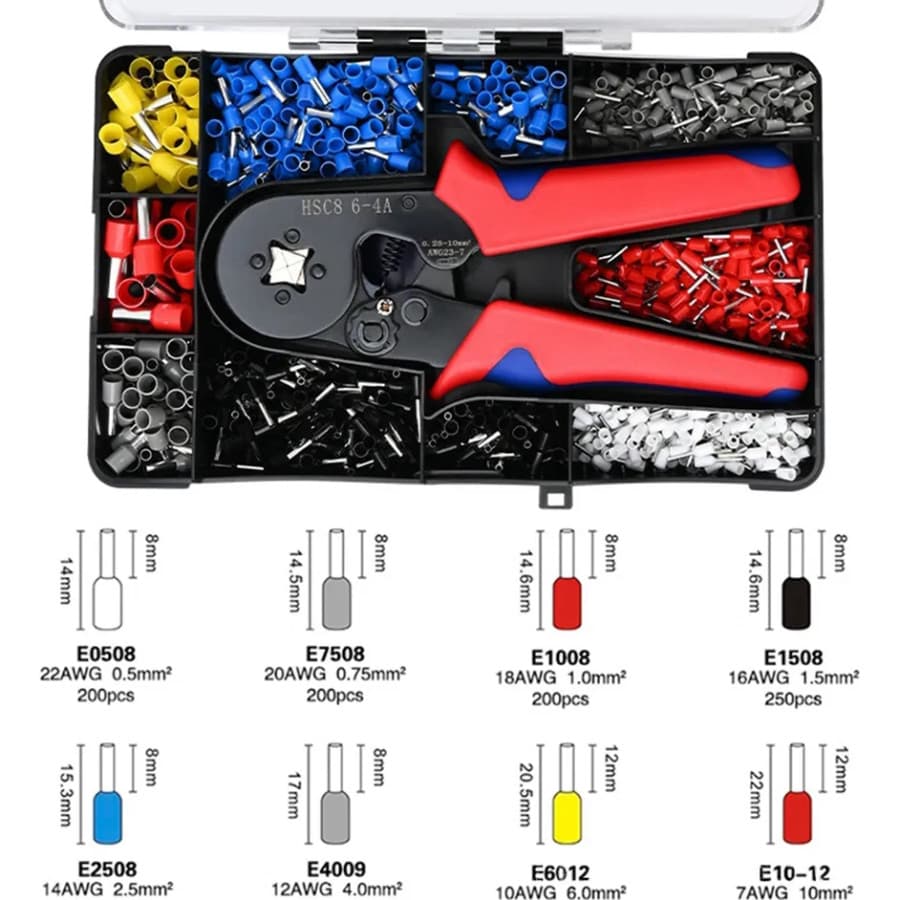 Alicate Crimpar 1250 Terminais Ilhos fio de internet Descascador 0,25 Até 10mm²