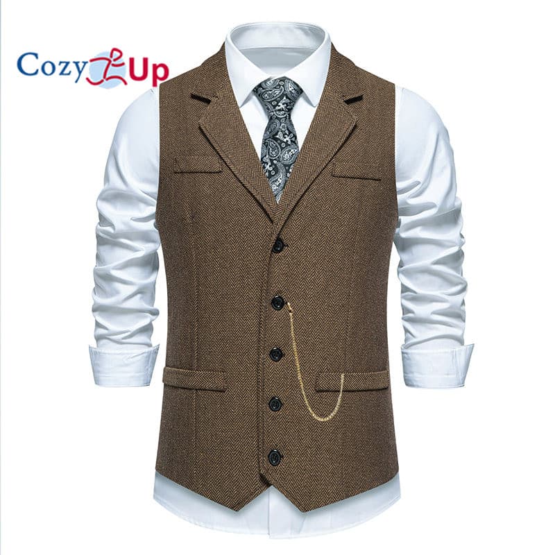 Colete E Masculino De Espinha De Peixe Aconchegante Tamanho Americano Com Corrente – De Terno De Negócios De Peito Único