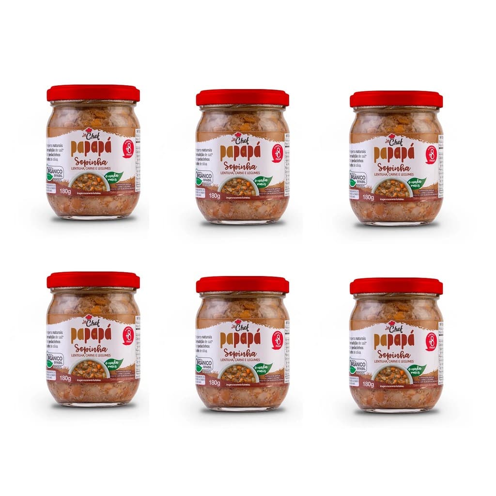 KIT 6 x SOPINHA BEBÊ ORGÂNICA PAPAPÁ LA CHEF 180g - SOPINHA DE LENTILHA - V.24/06/26