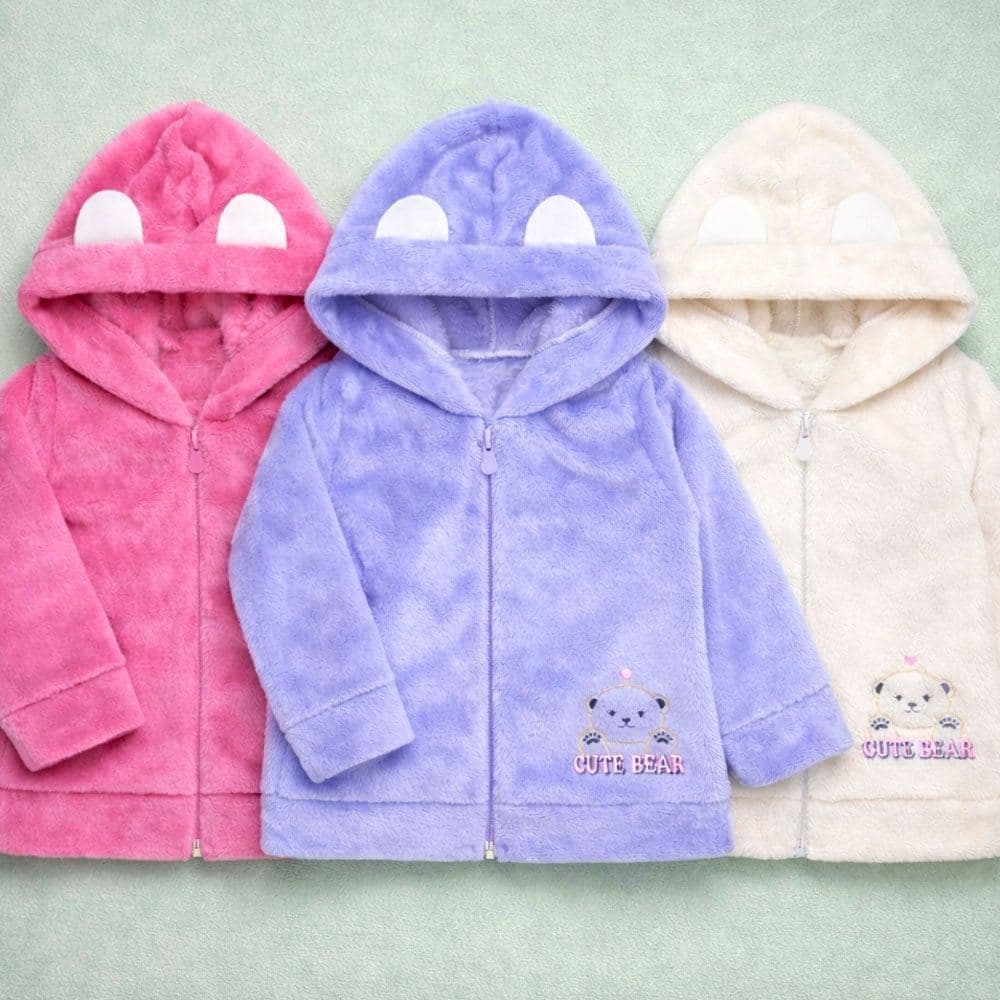 Blusa Fleece Aveludado Para Bebê Menina 0 a 12 Meses Com Capuz Orelinha