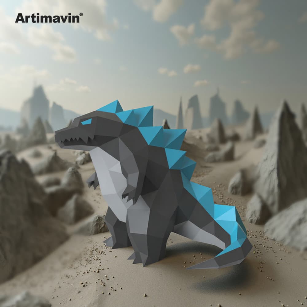 MOMO Modelo de papel tridimensional Godzilla Papel criativo Arte Modelo de papel Pai-Filho Feito à mão Adulto Coleção de