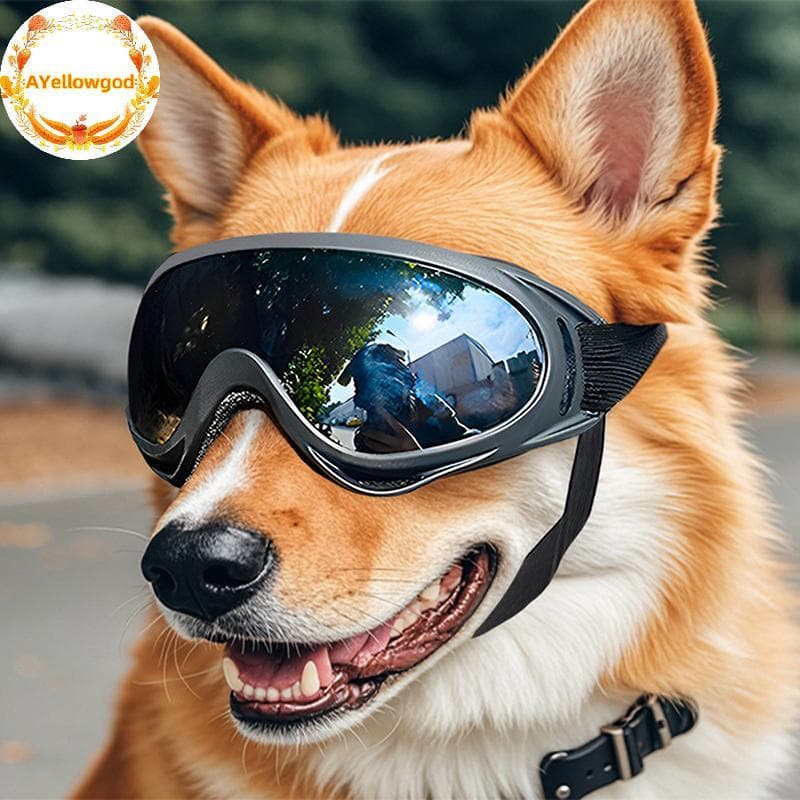 AYellowgod Óculos Para Cães De Raça Média E Grande , De Sol Com Alças Ajustáveis , Proteção UV Cachorro , Filhote De Equ