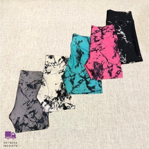 Kit 5 Shorts Fitness Marmorizado Feminino Cintura Alta