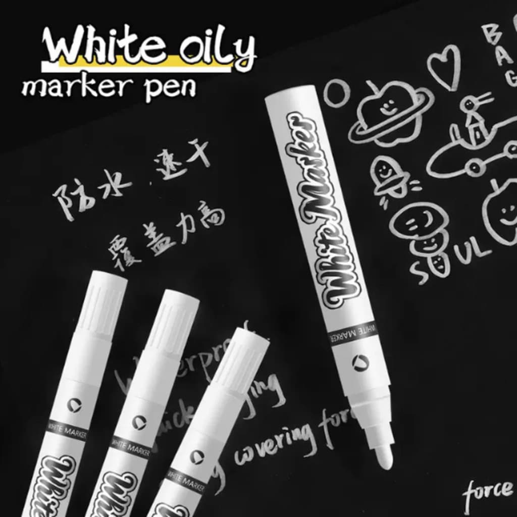 Kit Caneta Branca/Acrílica Esfumada Artística Marcadora Fina/Grossa 1mm Artes Tinta Branco Exterior