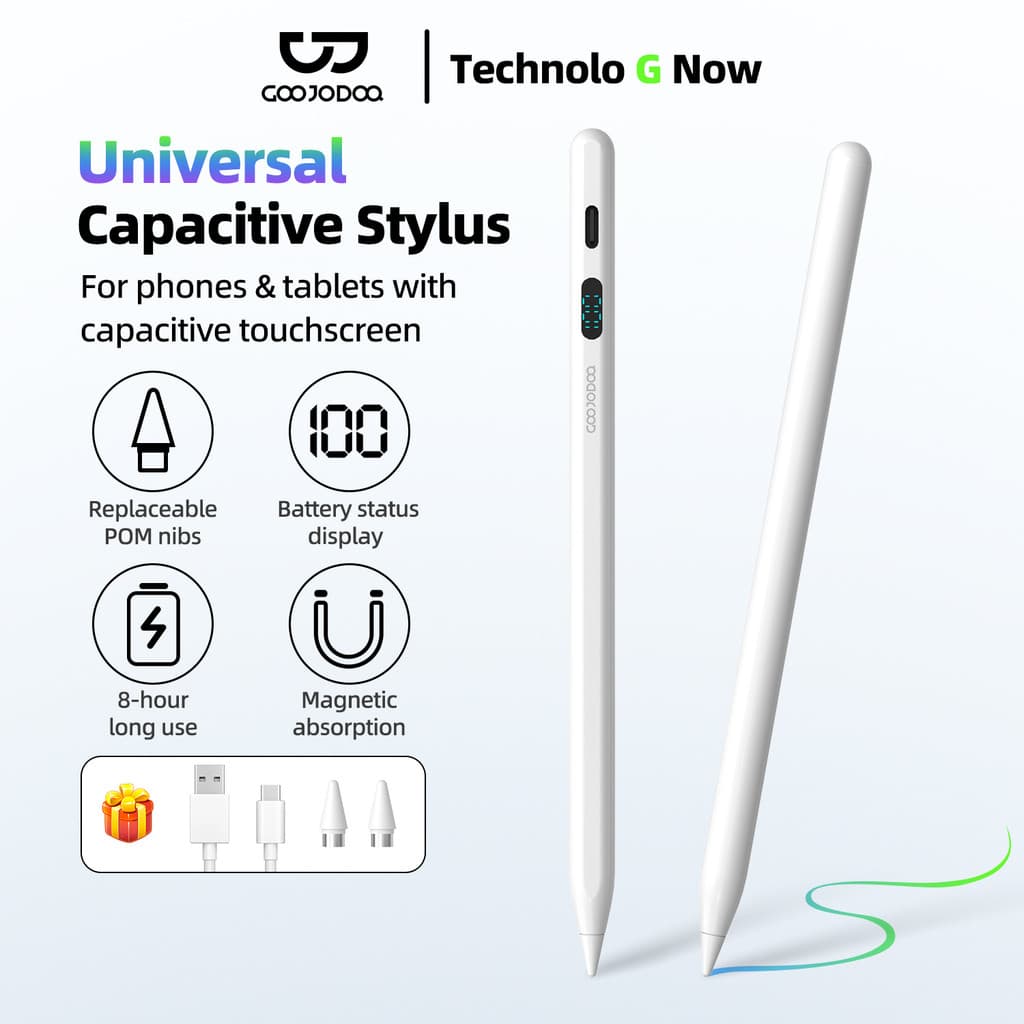 a Caneta Multifuncional GOOJODOQ Apresenta Um Indicador De Bateria E É Compatível Com tablets Telefones Android/iPad De 