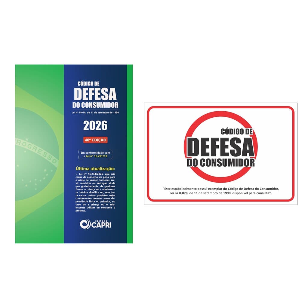 Kit Livro Código de Defesa do Consumidor Atualizado 2026 40ª Ed. + Placa Adesiva