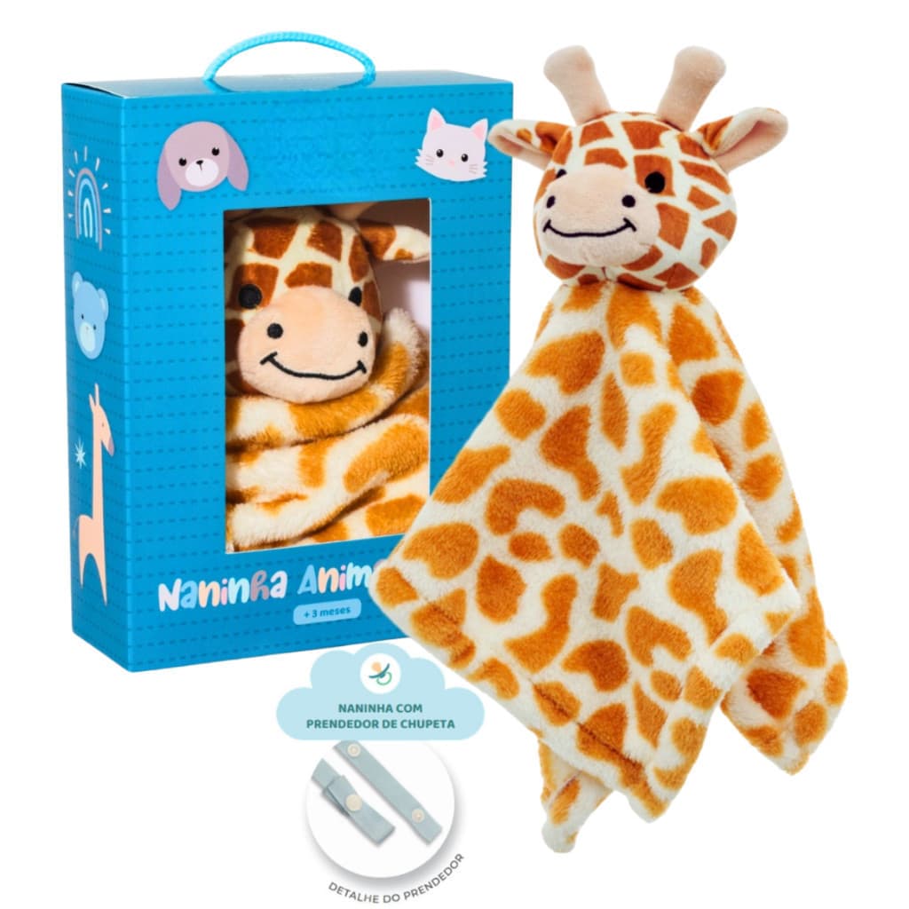 Naninha Girafa Bebe Hipoalergênica Pelucia Brinquedo Girafinha Amarela - 36x36 cm - Envio Imediato