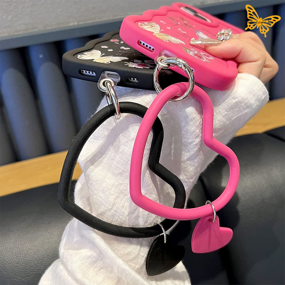 Pulseira De Silicone Formato De Coração Com Alça Antiperda Cordão Chaveiro Para Delicado Capinha Celular SL003