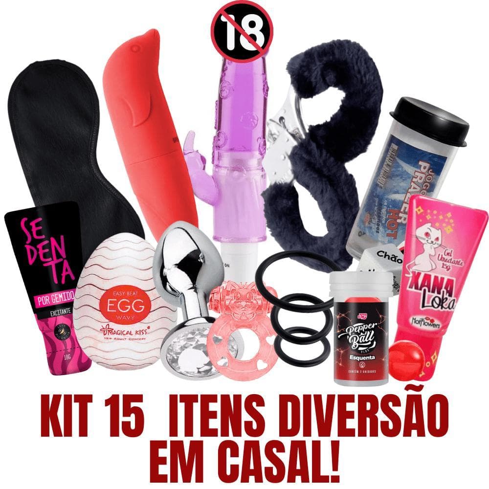 Kit Sex Shop Casal 15 Itens Completo Jelly Plug Egg Anéis Jogos Sensuais Algemas e Venda