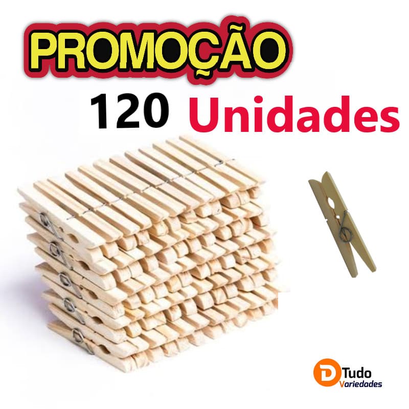 KIT COM 120 UNIDADES DE PRENDEDOR DE ROUPAS, MADEIRA