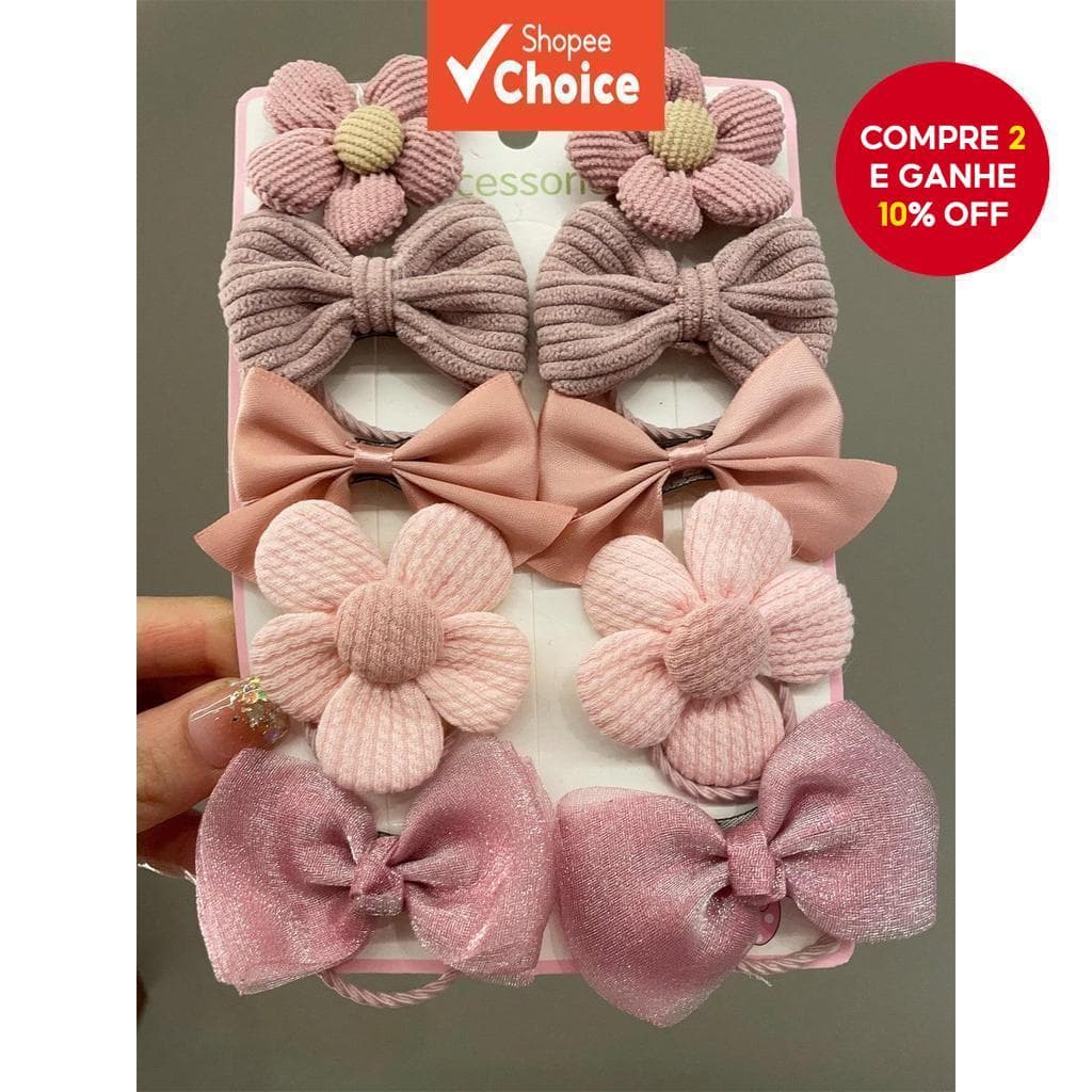 10 Peças De Laços De Cabelo Femininos , Lindos Rosa E Acessórios De Flores Para Rabos De Cavalo Elegantes