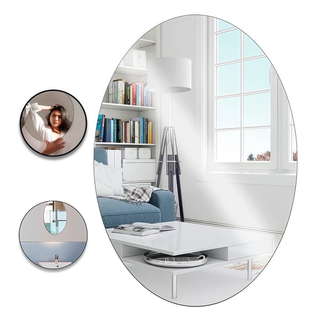 Espelho Adesivo Plástico Decorativo Flexível Adesivo Espelhado Retangular ou Oval 25x40