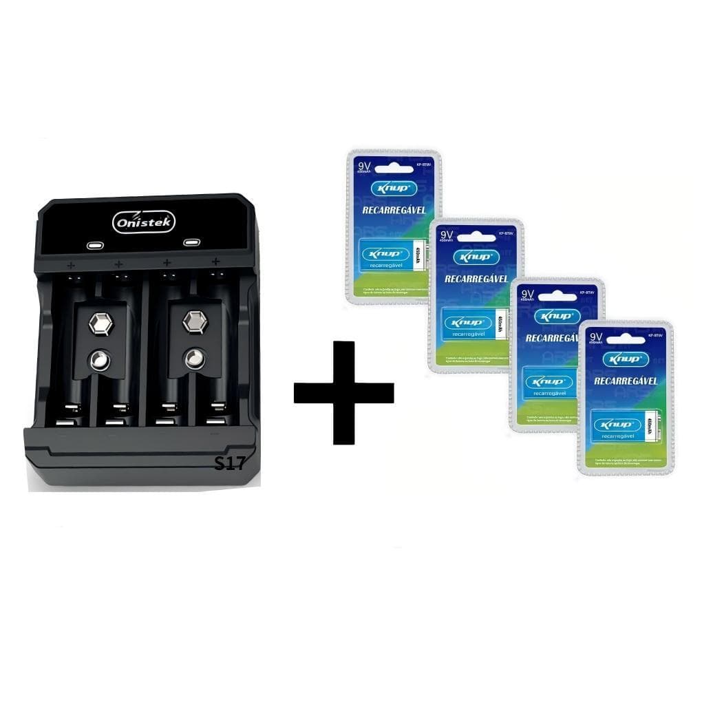 CARREGADOR DE PILHAS AUTOMÁTICO  AA/AAA/9V ouBaterias Recarregável 9 Volts （S-26)